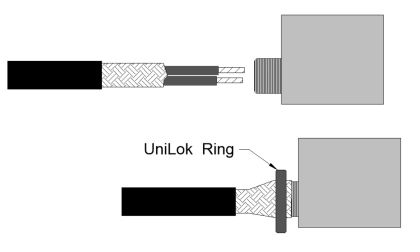 Nitinol ring attaches emi emp shielding braid  to connector backshell with continuous clamp ring.  TC02AI  TC03AI
